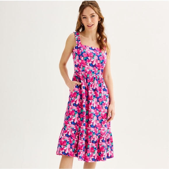 Draper James Pink and Blue Floral MIDI Dress size Medium - Picture 11 of 11